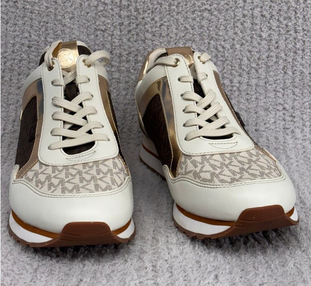 Michael Michael Kors Women's Cream Brown Logo Print Casual Shoes Size 11 #80693